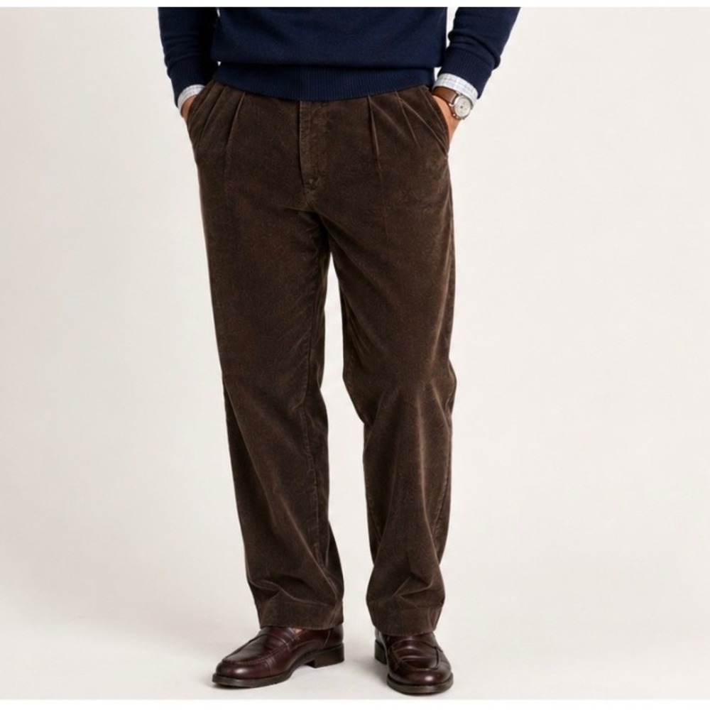 Vtg Polo Ralph Lauren Corduroy Chino Pants 38x36 Brown Pleated Trousers Preppy